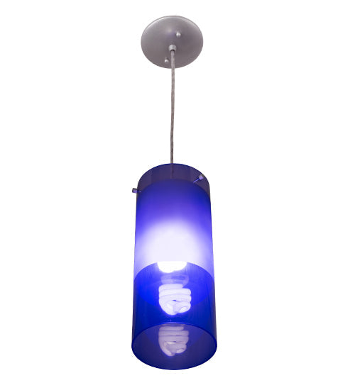 Meyda Lighting Cilindro 6" Sparkle Silver Play Mini Pendant Light With Frosted Blue Idalight Shade Glass