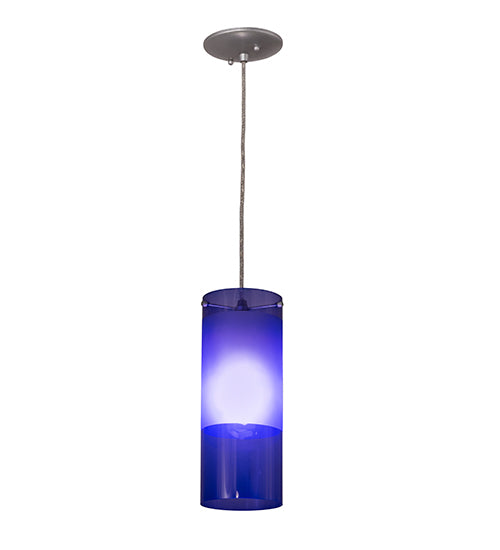 Meyda Lighting Cilindro 6" Sparkle Silver Play Mini Pendant Light With Frosted Blue Idalight Shade Glass
