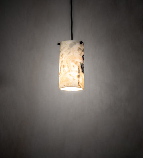 Meyda Lighting Cilindro 6" White Powder Coat Mini Pendant Light With Green & White Jadestone Shade