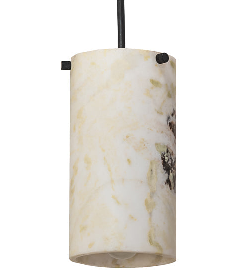 Meyda Lighting Cilindro 6" White Powder Coat Mini Pendant Light With Green & White Jadestone Shade