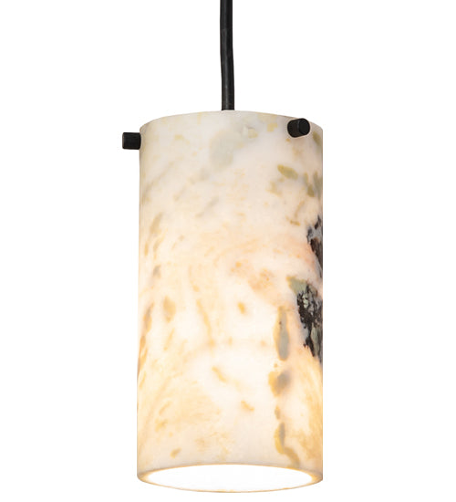 Meyda Lighting Cilindro 6" White Powder Coat Mini Pendant Light With Green & White Jadestone Shade