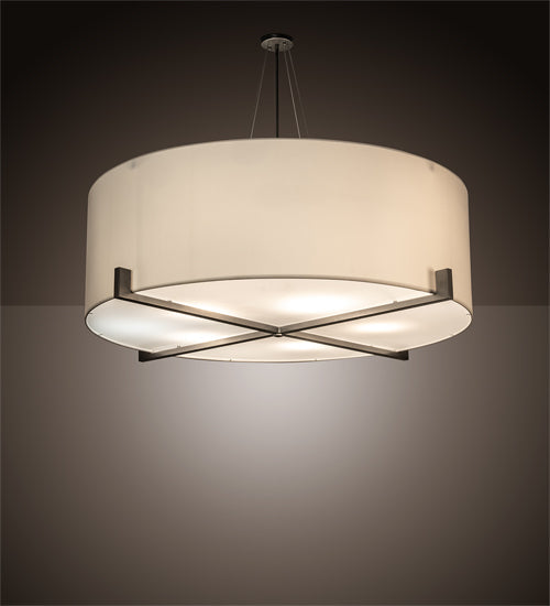 Meyda Lighting Cilindro 60" 10-Light Brushed Nickel Structure Pendant Light With Laura White Textrene And Statuario Idalight Shade