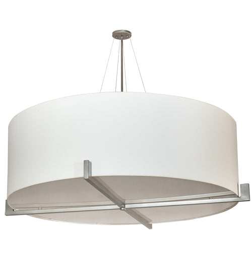 Meyda Lighting Cilindro 60" 10-Light Brushed Nickel Structure Pendant Light With Laura White Textrene And Statuario Idalight Shade