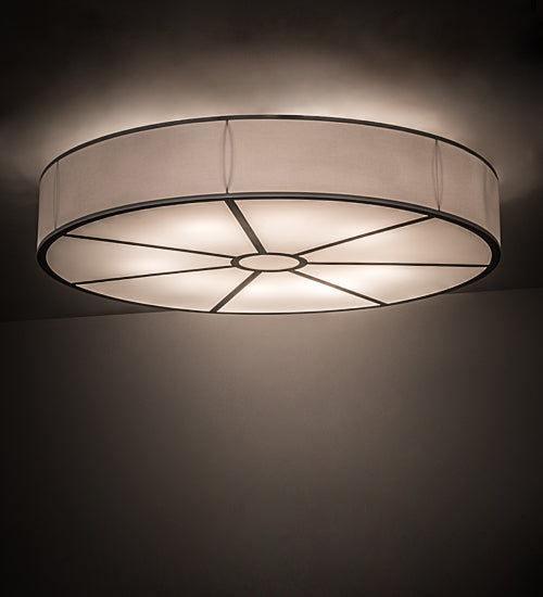 Meyda Lighting Cilindro 60" 10-Light Nickel Powder Coat Flush Mount Light With White Textrene & Statuario Idalight Shade
