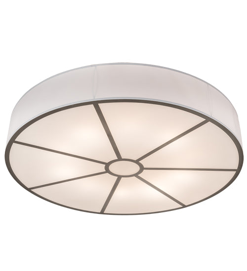Meyda Lighting Cilindro 60" 10-Light Nickel Powder Coat Flush Mount Light With White Textrene & Statuario Idalight Shade