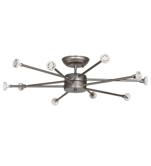 Meyda Lighting Cilindro 60" 10-Light Nickel Powder Coat Flush Mount Light With White Textrene & Statuario Idalight Shade