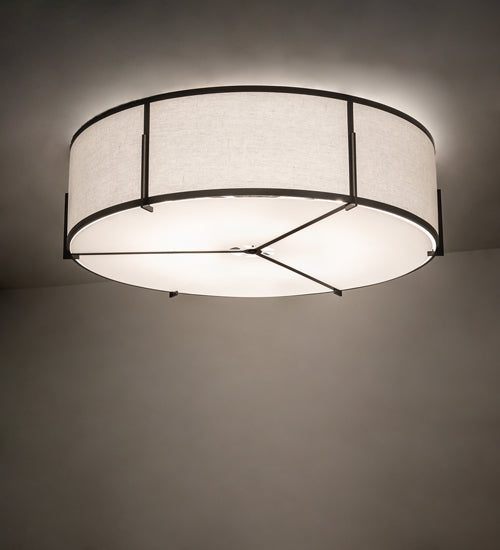Meyda Lighting Cilindro 60" 12-Light Timeless Bronze Flush Mount Light With Off White Statuario Shade