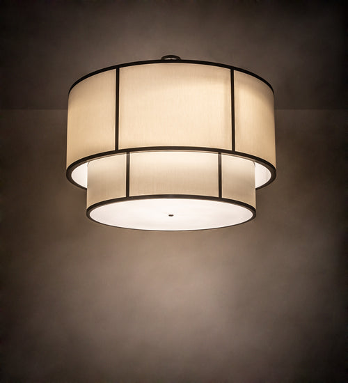 Meyda Lighting Cilindro 60" 3-Light 2-Tier Timeless Bronze Pendant Light With Beige Natural Textrene & White Statuario Idalight Shade