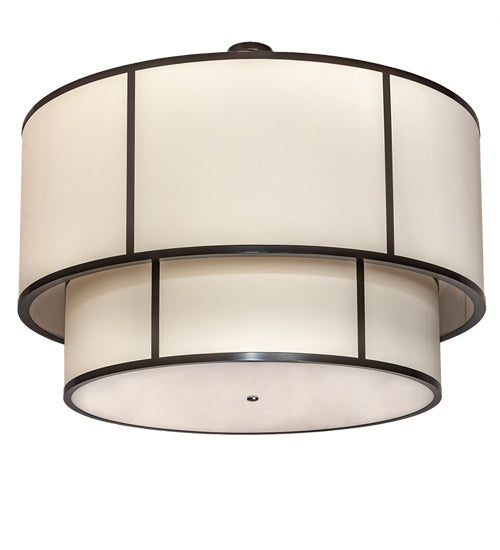 Meyda Lighting Cilindro 60" 3-Light 2-Tier Timeless Bronze Pendant Light With Beige Natural Textrene & White Statuario Idalight Shade