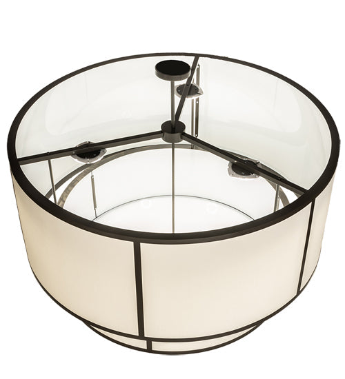 Meyda Lighting Cilindro 60" 3-Light 2-Tier Timeless Bronze Pendant Light With Beige Natural Textrene & White Statuario Idalight Shade