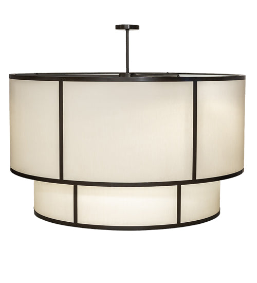 Meyda Lighting Cilindro 60" 3-Light 2-Tier Timeless Bronze Pendant Light With Beige Natural Textrene & White Statuario Idalight Shade