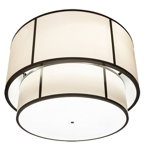 Meyda Lighting Cilindro 60" 3-Light 2-Tier Timeless Bronze Pendant Light With Beige Natural Textrene & White Statuario Idalight Shade