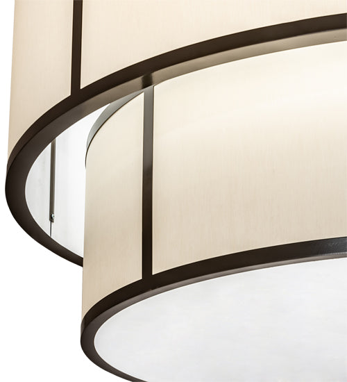 Meyda Lighting Cilindro 60" 3-Light 2-Tier Timeless Bronze Pendant Light With Beige Natural Textrene & White Statuario Idalight Shade
