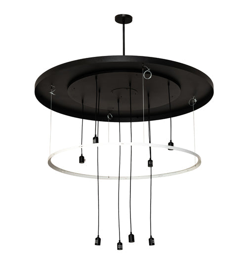 Meyda Lighting Cilindro 60" 8-Light 2-Tier Old Wrought Iron Pendant Light With White Rapture Shade