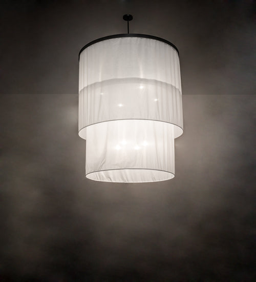 Meyda Lighting Cilindro 60" 8-Light 2-Tier Old Wrought Iron Pendant Light With White Rapture Shade