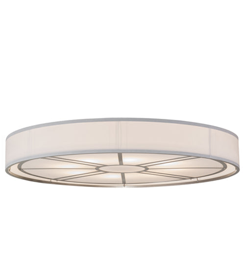Meyda Lighting Cilindro 60" 8-Light Nickel Milwaukee Flush Mount Light With Linen Textrene And Statuario Idalight Shade Glass