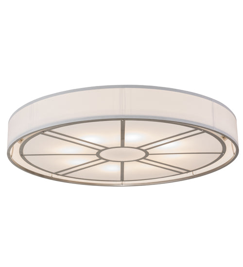 Meyda Lighting Cilindro 60" 8-Light Nickel Milwaukee Flush Mount Light With Linen Textrene And Statuario Idalight Shade Glass