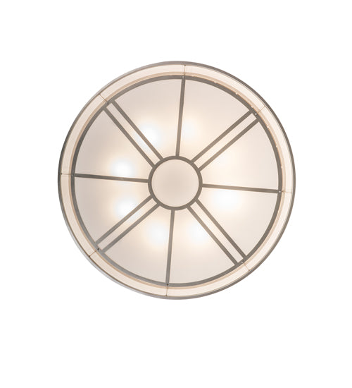Meyda Lighting Cilindro 60" 8-Light Nickel Milwaukee Flush Mount Light With Linen Textrene And Statuario Idalight Shade Glass