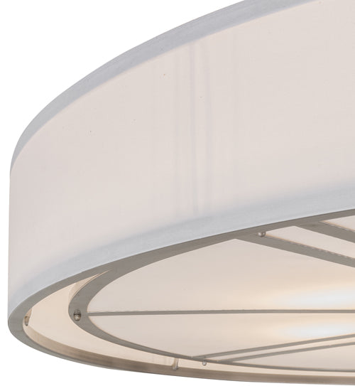 Meyda Lighting Cilindro 60" 8-Light Nickel Milwaukee Flush Mount Light With Linen Textrene And Statuario Idalight Shade Glass