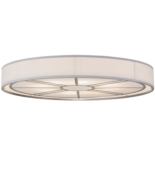 Meyda Lighting Cilindro 60" 8-Light Nickel Milwaukee Flush Mount Light With Linen Textrene And Statuario Idalight Shade Glass