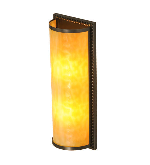 Meyda Lighting Cilindro 7" 2-Light Craftsman Brown Wall Sconce With Beige Art Shade Glass