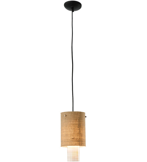 Meyda Lighting Cilindro 7" 2-Tier Brushed Nickel Burlap Mini Pendant Light With Red Bas Relief Shade Glass