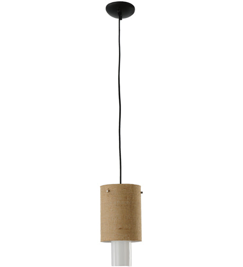 Meyda Lighting Cilindro 7" 2-Tier Brushed Nickel Burlap Mini Pendant Light With Red Bas Relief Shade Glass