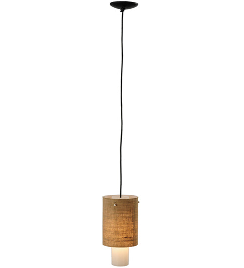 Meyda Lighting Cilindro 7" 2-Tier Brushed Nickel Burlap Mini Pendant Light With Red Bas Relief Shade Glass