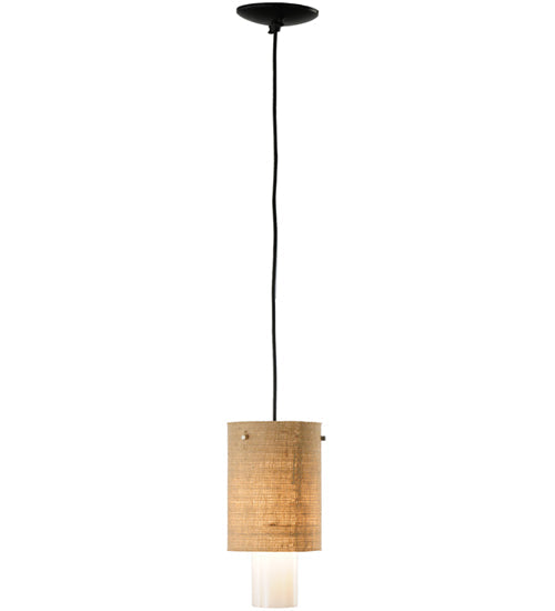 Meyda Lighting Cilindro 7" 2-Tier Brushed Nickel Burlap Mini Pendant Light With Red Bas Relief Shade Glass