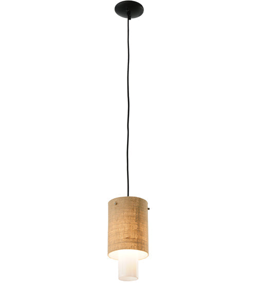 Meyda Lighting Cilindro 7" 2-Tier Brushed Nickel Burlap Mini Pendant Light With Red Bas Relief Shade Glass