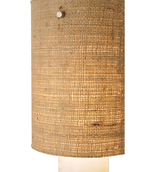 Meyda Lighting Cilindro 7" 2-Tier Brushed Nickel Burlap Mini Pendant Light With Red Bas Relief Shade Glass