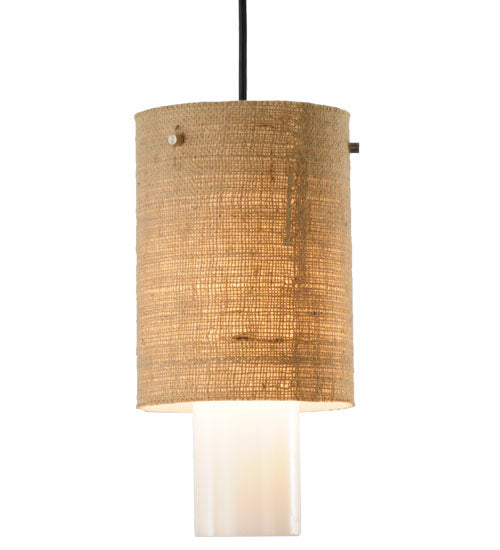 Meyda Lighting Cilindro 7" 2-Tier Brushed Nickel Burlap Mini Pendant Light With Red Bas Relief Shade Glass
