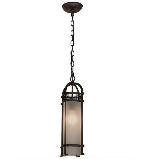 Meyda Lighting Cilindro 7" Oil Rubbed Bronze Mini Pendant Light With Frosted Clear Shade Glass