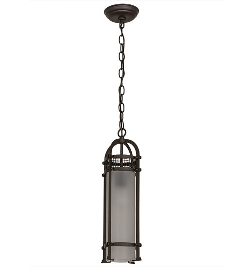Meyda Lighting Cilindro 7" Oil Rubbed Bronze Mini Pendant Light With Frosted Clear Shade Glass