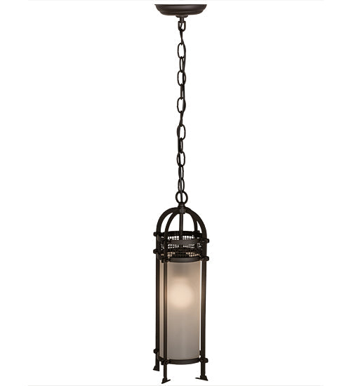 Meyda Lighting Cilindro 7" Oil Rubbed Bronze Mini Pendant Light With Frosted Clear Shade Glass