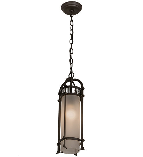 Meyda Lighting Cilindro 7" Oil Rubbed Bronze Mini Pendant Light With Frosted Clear Shade Glass