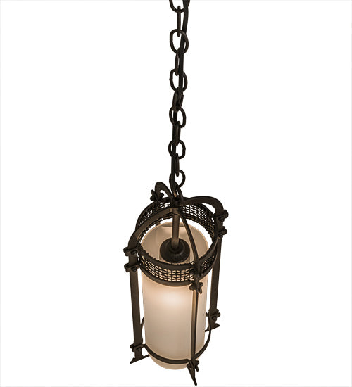 Meyda Lighting Cilindro 7" Oil Rubbed Bronze Mini Pendant Light With Frosted Clear Shade Glass
