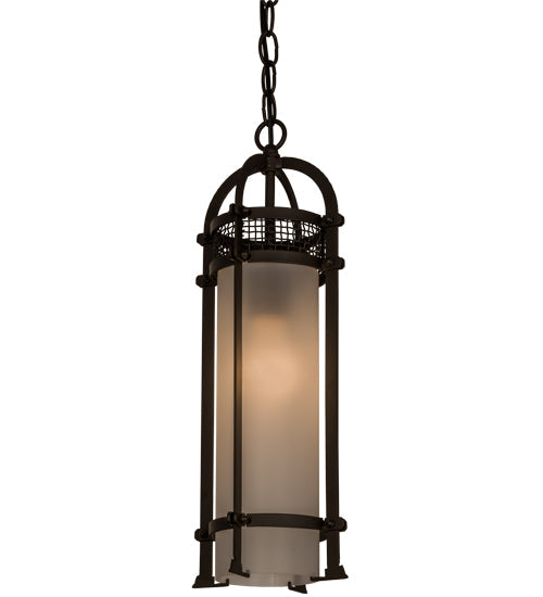 Meyda Lighting Cilindro 7" Oil Rubbed Bronze Mini Pendant Light With Frosted Clear Shade Glass