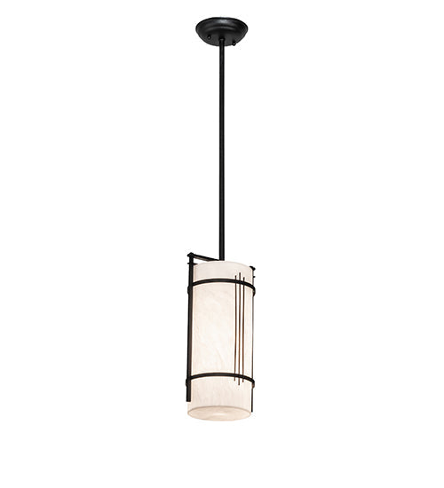 Meyda Lighting Cilindro 7" Textured Black Kenzo Mini Pendant Light With Whitestone Idalight Shade