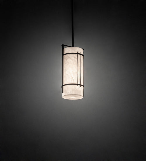 Meyda Lighting Cilindro 7" Textured Black Kenzo Mini Pendant Light With Whitestone Idalight Shade