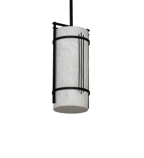 Meyda Lighting Cilindro 7" Textured Black Kenzo Mini Pendant Light With Whitestone Idalight Shade