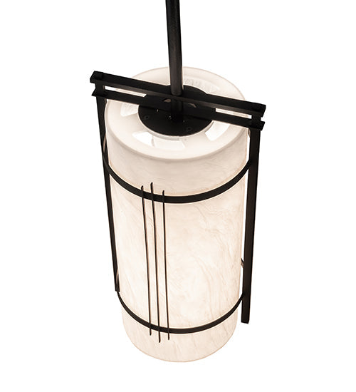 Meyda Lighting Cilindro 7" Textured Black Kenzo Mini Pendant Light With Whitestone Idalight Shade