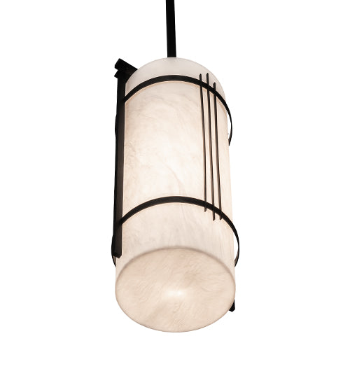 Meyda Lighting Cilindro 7" Textured Black Kenzo Mini Pendant Light With Whitestone Idalight Shade