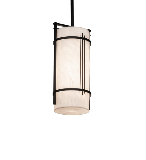 Meyda Lighting Cilindro 7" Textured Black Kenzo Mini Pendant Light With Whitestone Idalight Shade