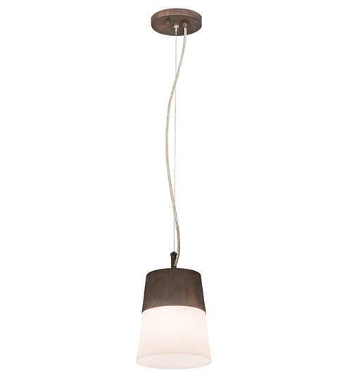 Meyda Lighting Cilindro 7" Walnut Wood Grain Ibrido Mini Pendant Light With White Statuario Idalight Shade Glass