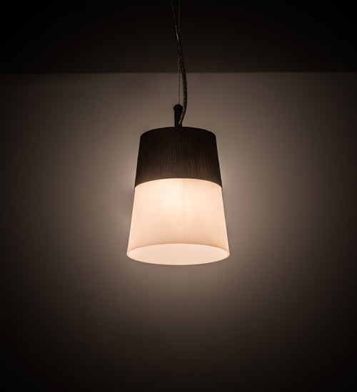 Meyda Lighting Cilindro 7" Walnut Wood Grain Ibrido Mini Pendant Light With White Statuario Idalight Shade Glass