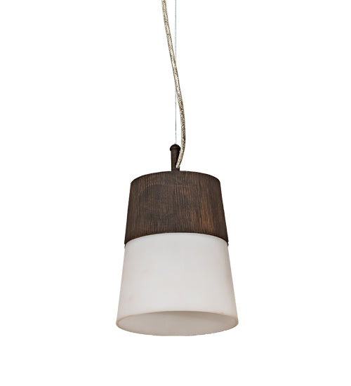 Meyda Lighting Cilindro 7" Walnut Wood Grain Ibrido Mini Pendant Light With White Statuario Idalight Shade Glass