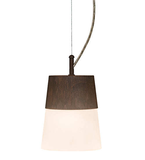 Meyda Lighting Cilindro 7" Walnut Wood Grain Ibrido Mini Pendant Light With White Statuario Idalight Shade Glass