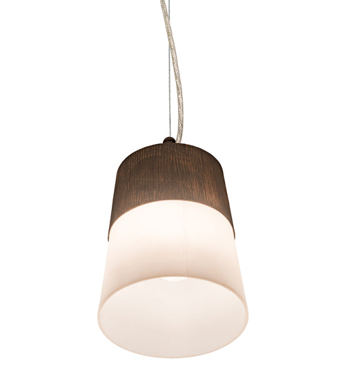 Meyda Lighting Cilindro 7" Walnut Wood Grain Ibrido Mini Pendant Light With White Statuario Idalight Shade Glass