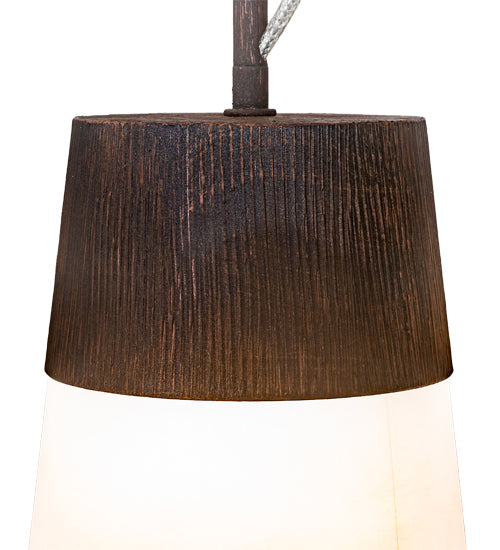 Meyda Lighting Cilindro 7" Walnut Wood Grain Ibrido Mini Pendant Light With White Statuario Idalight Shade Glass
